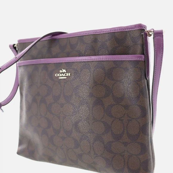 COACH Signature Used Shoulder Bag PVC Leather Brown Myanmar Authentic #BE924 M - Picture 1 of 11